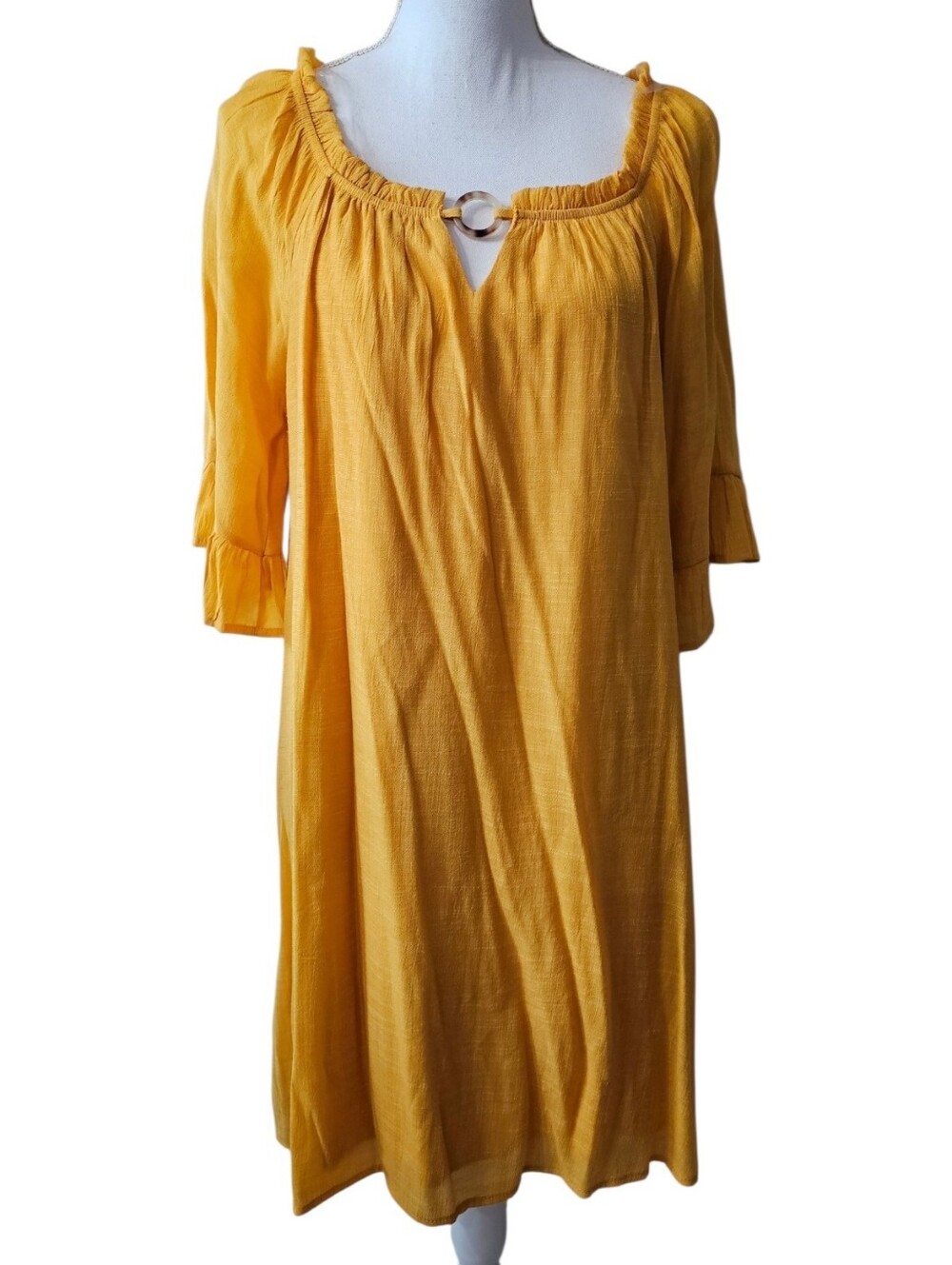 Naïf Petite Mustard Yellow Shift Dress Women’s Size Petite Ruffle Sleeve Midi